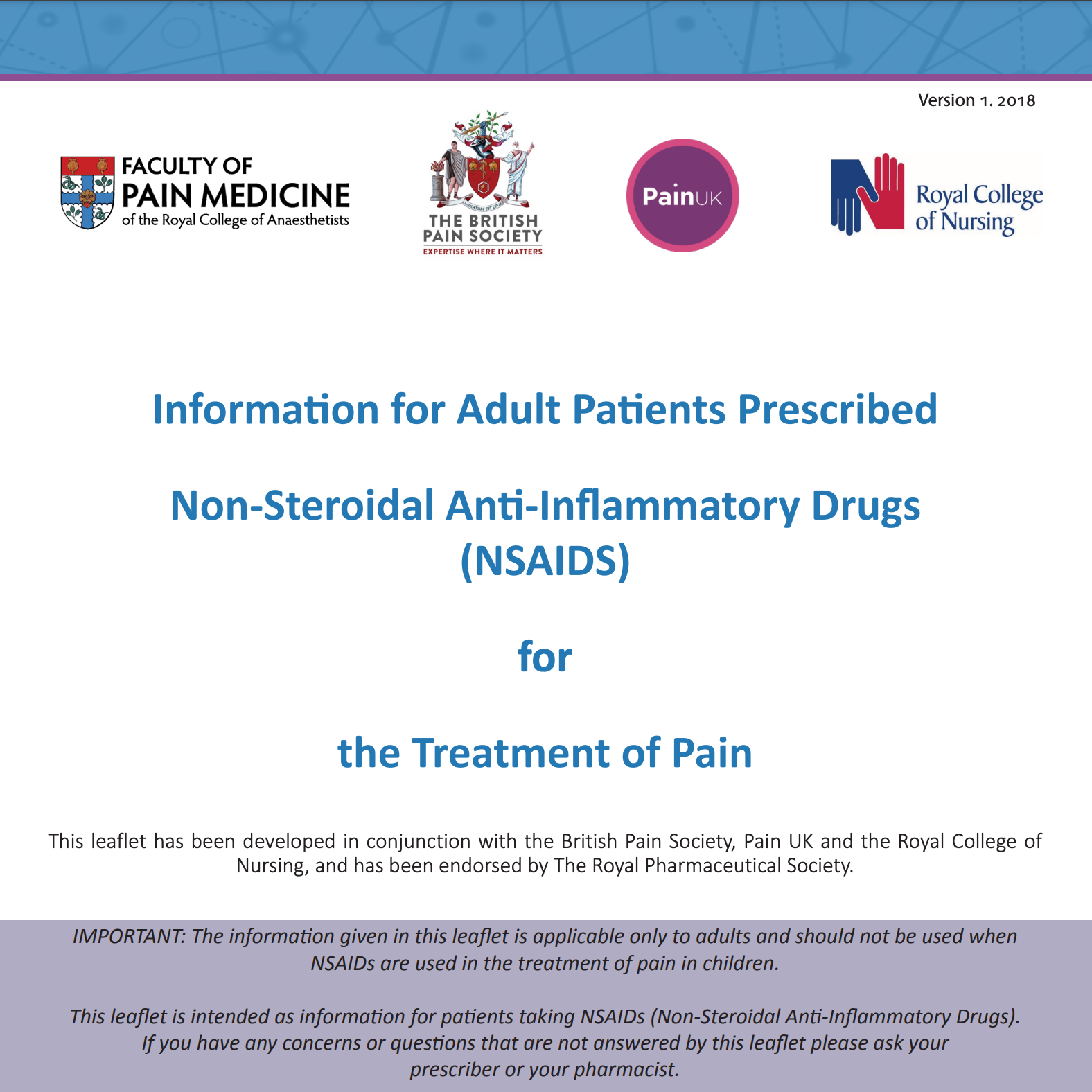 INFORMATION FOR ADULT PATIENTS PRESCRIBED NON-STEROIDAL ANTI-INFLAMMMATORY DRUGS