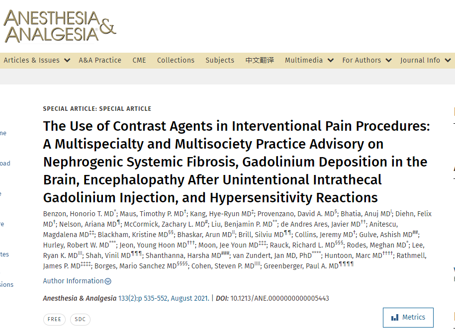 The Use of Contrast Agents in Interventional Pain Procedures
